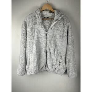 Women's ZYIA Active Teddy Full Zip Gray Sherpa Fleece Jacket Size Large